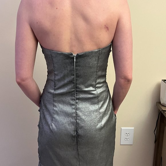 Jessica McClintock Vintage Metallic Ruched Strapless Mini - Runs Small - Picture 3 of 6